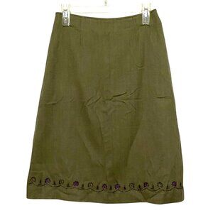 Vintage Womens A-line Skirt Size 6 Light Olive Green Embroidered Floral‎ Mature